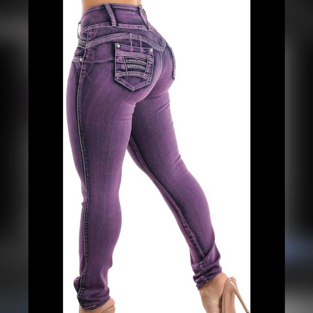 Modaxpress Vibrant Violet Acid Wsshed Butt Lifting  Skinny Jeans